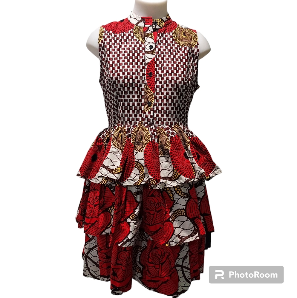Mae Otti Red Rose Print Layered Dress